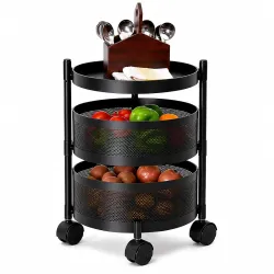 Homeor 2 Layer Kitchen Trolley with Wheels | 360° Rotating Metal Storage Rack for Vegetables, Fruits, Onion & Spices | Round Multipurpose Kitchen Organizer Stand | Metal Kitchen Trolley, Mat...