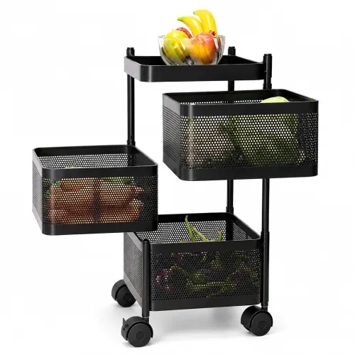 Image of HOMEOR 3 LAYER ROTATING METAL KITCHEN STORAGE TROLLEY WITH WHEELS