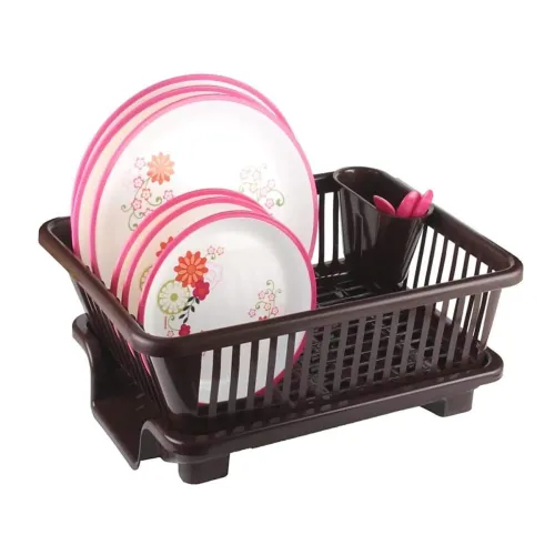 Image of Homeor 3-in-1 Plastic Dish Rack & Drainer (Brown)
