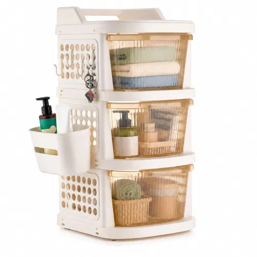 Image of Homeor 3 Tier Plastic Storage Drawer Cabinet