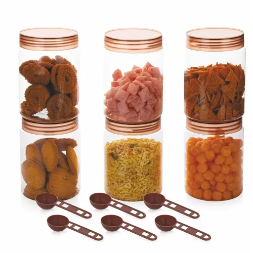 Image of Homeor Plastic Storage Jar & Containers With Spoon, Airtight & BPA Free Containers for Kitchen Storage, Grocery Kitchen 