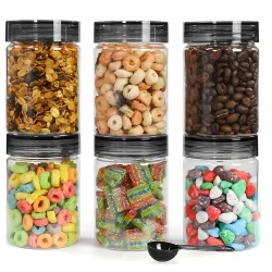 Homeor Plastic Storage Jar & Containers With Spoon, Airtight & BPA Free Containers for Kitchen Storage, Grocery Kitchen Container, Multipurpose Jar, Fridge Storage Container, 750 ML Set 6, B...