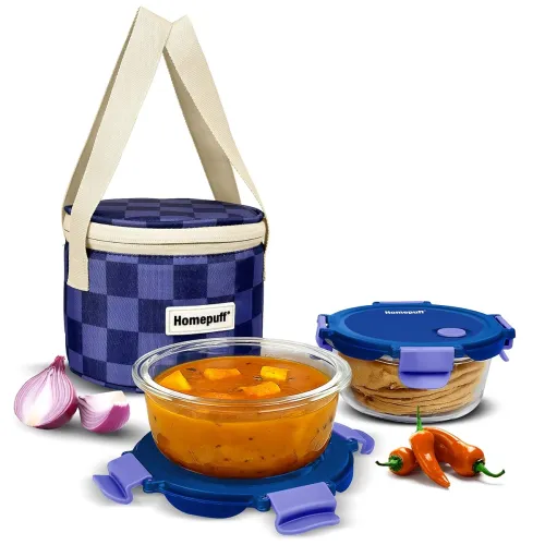 Image of Home Puff Borosilicate Glass Lunch Box Set – 2×420ml with Bag