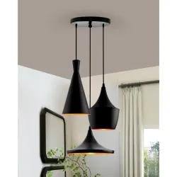 Homesake 3-Lights Round, Tulip Cone Disc Lamp Industrial Black Finish Pendant