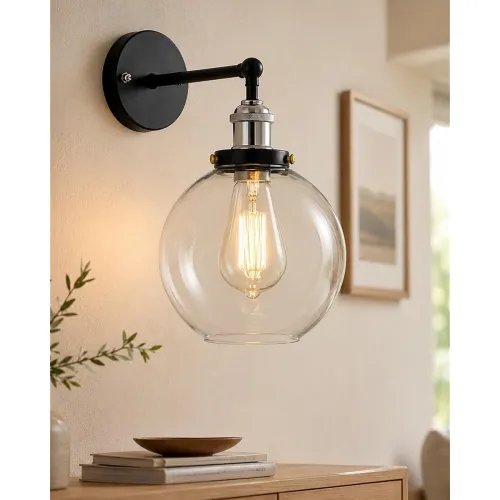 Image of Homesake Edison Industrial Glass Swing Wall Lamp Globe E27 Holder