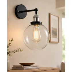 Homesake Edison Industrial Glass Swing Wall Lamp Globe E27 Holder