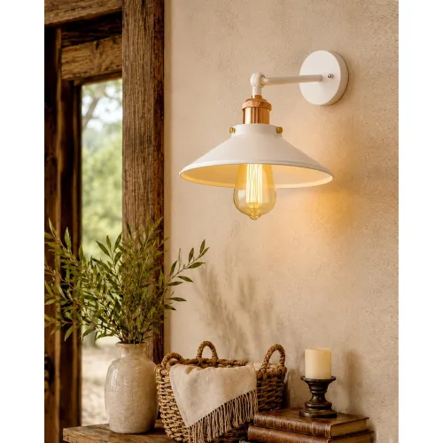 Image of Homesake® Edison White Cone Shade Wall Lamp, Rose Gold Vintage Industrial Loft