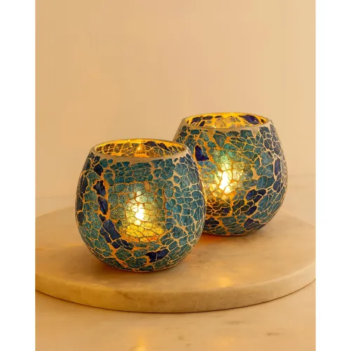 Image of Homesake Glass Tealight Candle Holder Set of 2 for Home Decor, Diwali Decoration, Wedding, Romantic Dinner, Birthday Par