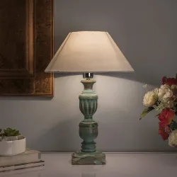 Homesake® Handcrafted Wooden Table Lamp for Living Room & Bedroom | Bedside Table Lamp with Fabric Shade|Included Bulb|R