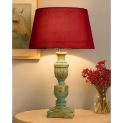 Homesake Handcrafted Wooden Bedside Table Lamp (Rustic Algae Red, with Bulb)
