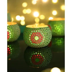 Homesake® Moroccan Green Glass Round Mosaic Candle Holder
