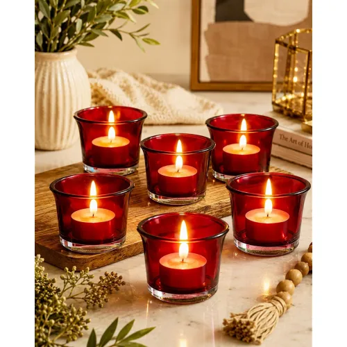 Image of Homesake® Red Glass Candle Holder for Tealight Diya Decoration | Diwali