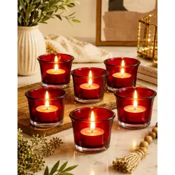 Homesake® Red Glass Candle Holder for Tealight Diya Decoration | Diwali