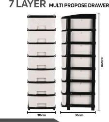 HOMESTIC 7-Layer Multi-Purpose Plastic Drawer Storage Organiser | Black & White Plastic Free Standing Chest of Drawers (