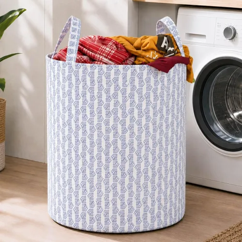 Image of Homestrap 45L Round Non-Woven Printed Laundry Basket for Clothes Storage