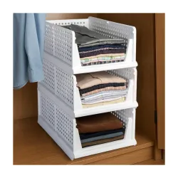 HomeStrap Set of 3, Stack it Up | Large Cloth Stacker | Foldable Shirt Storage Stacker for Wardrobe
