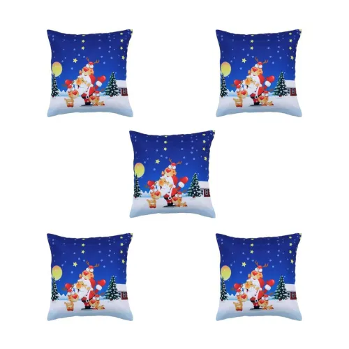 Image of HOMETALES Jute Christmas Cushion Covers (40x40 cm, Pack of 5, Blue)