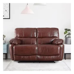 HomeTown Charles Half Leather Two Seater Recliner in Brown Colour