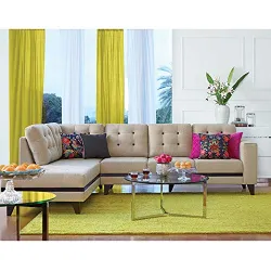 HomeTown Garcia Sylo Fabric Lounger Large Light Brown Right Hand | L Shape Sectional Sofa with Chaise | Fabric Sofa Couc