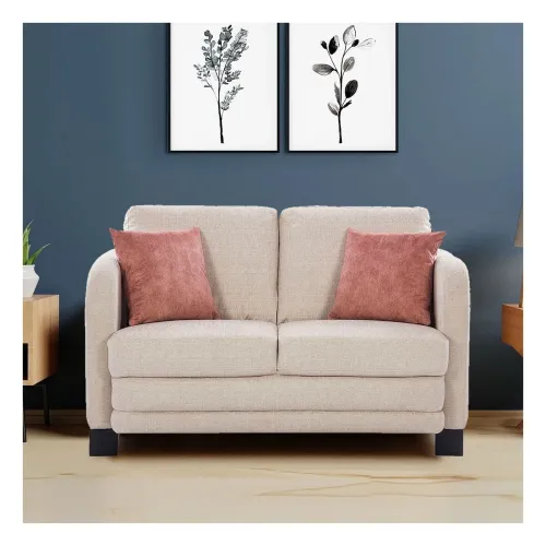 Image of HomeTown Grace Fabric Two Seater Sofa in Beige Colour
