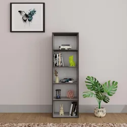 HomeTown Mezzola 5-Tier Engineered Wood Bookshelf | Wenge & White – Book Stand, Book Holder, Home Storage & Organizer fo