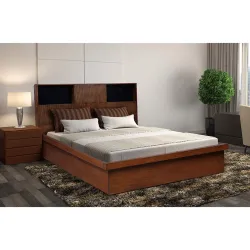 HomeTown Mystique Solid Wood Hydraulic Storage Queen Bed in Walnut Colour
