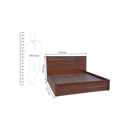 Image of HomeTown Solid Wood Victoria Box Storage King Size Bed (Antique Cherry)