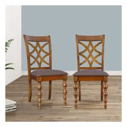 HomeTown Tobago Solid Wood Dining Chair Set of Two in Brown Color