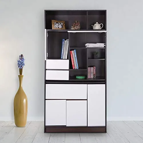 Image of HomeTown Walter Engineered Wood Book Shelf in White & Wenge Colour
