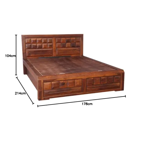 Image of HomeTown Woodrow Solid Wood Hydraulic Storage Queen Size Bed in Honey Colour