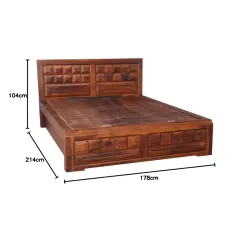 HomeTown Woodrow Solid Wood Hydraulic Storage Queen Size Bed in Honey Colour