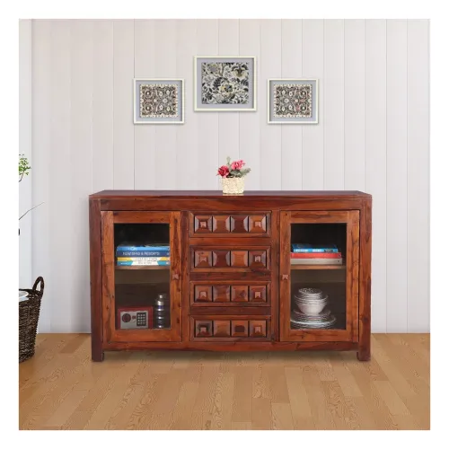 Image of HomeTown Woodrow Solid Wood Storage Sideboard in Honey Colour