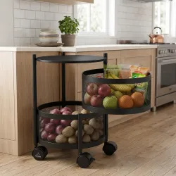 HomeWiz Round Kitchen Rack 2- Layer | Lifetime Usage Heavy Duty Steel Trolley | Kitchen Storage | Onion Potato Rack for Kitchen | Multipurpose Storage Rack for Fruits & Vegetables | Rust-Fre...