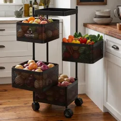 HomeWiz Square Kitchen Rack 4- Layer | Lifetime Usage Heavy Duty Steel Trolley | Kitchen Storage | Onion Potato Rack For Kitchen | Multipurpose Storage Rack for Fruits & Vegetables | Rust-Fr...