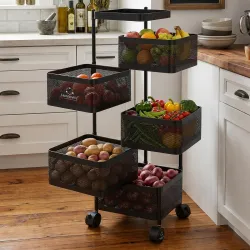 HomeWiz Square Kitchen Rack 5- Layer | Lifetime Usage Heavy Duty Steel Trolley | Kitchen Storage | Onion Potato Rack For Kitchen | Multipurpose Storage Rack for Fruits & Vegetables | Rust-Fr...