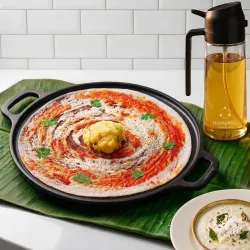 HomeWiz Cast Iron Non Stick Dosa Tawa 30 cm | Free Oil Dispenser 500ml | Pre-Seasoned Cast Iron Tawa for Roti & Dosa | Big Size Cast Iron Dosa Tawa | Lifetime Usage | Works on Induction & Ga...