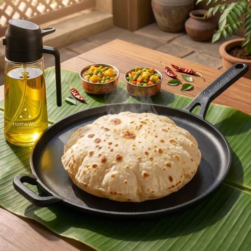 Image of HomeWiz Cast Iron Roti Tawa 28cm+Free Oil Dispenser 500ml