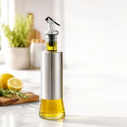 HomeWiz Glass Oil Dispenser for Kitchen 500ml - Stainless Steel Sleeve Bottle with Anti-Drip Spout & Flip Lever | Leak-Proof Pourer for Cooking Oil, Olive, Mustard, Vinegar & Soy Sauce | Rou...