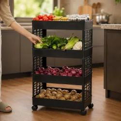 HomeWiz Kitchen Rack 4- Layer | Lifetime Usage Heavy Duty Plastic Trolley | Kitchen Storage Cart | Onion Potato Rack For Kitchen | Multipurpose Storage Rack for Fruits & Vegetables | Rust-Fr...