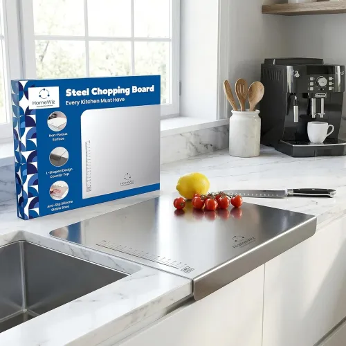 Image of HomeWiz Large Steel Chopping Board for Kitchen