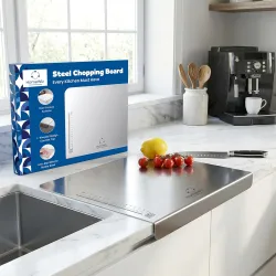 HomeWiz Large Steel Chopping Board for Kitchen - 100% Stainless Steel Cutting Board | Heavy Duty Chopping Board | Non-Porous Hygienic Surface for Vegetables, Meat & Fish, Rust-Resistant | 41...