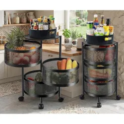 HomeWiz Round Kitchen Rack 3- Layer Heavy Duty Steel Trolley Kitchen Storage