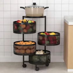 HomeWiz Round Kitchen Rack 4- Layer | Lifetime Usage Heavy Duty Steel Trolley | Kitchen Storage | Onion Potato Rack for Kitchen | Multipurpose Storage Rack for Fruits & Vegetables | Rust-Fre...