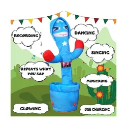 HOMOZE Talking Dancing Cactus Toy with Recording & Voice Repeat Function | USB Rechargeable Musical Plush Toy with LED Lights | Singing, Mimicking & Wiggling Interactive Cactus Doll for Kids...