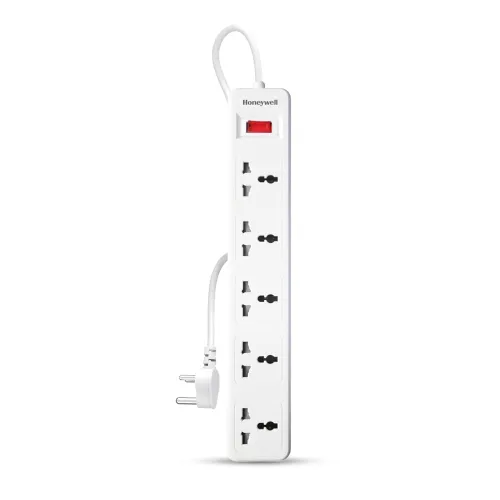 Image of Honeywell 5 Outlet Extension Board with Master Switch, 6 Amps, 250V, 5 International Sockets, Pure Copper, 6 Advanced Sa