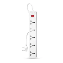Honeywell 5 Outlet Extension Board with Master Switch, 6 Amps, 250V, 5 International Sockets, Pure Copper, 6 Advanced Sa