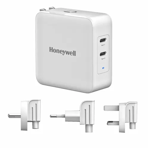 Image of Honeywell Zest Charger GaN 65W, BIS Certified, 2xType C PD 3.0 Ports, Equipped with Switchable Plugs, Ultra-Fast Chargin