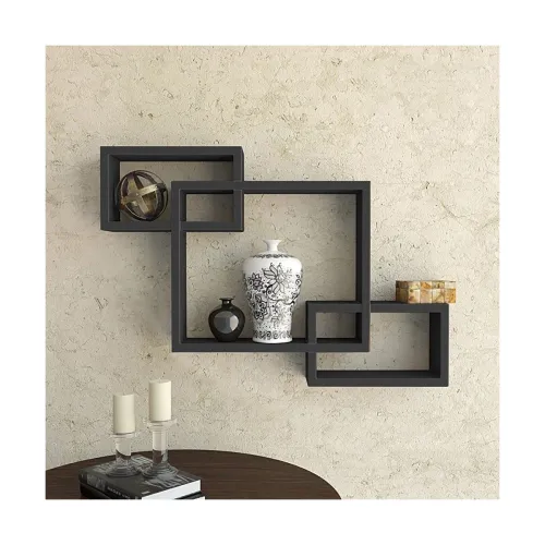 Image of Hoopy Wooden Wall Shelves Set of 3 (Black)