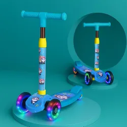 Hoppie Kids Scooter Age 3–6 Years | 3-Wheel Kick Scooter with LED Light-Up Wheels for Boys & Girls (Blue) | Foldable | Adjustable Height | Anti-Slip Deck | Stable Lean-to-Steer Toddler Scoot...