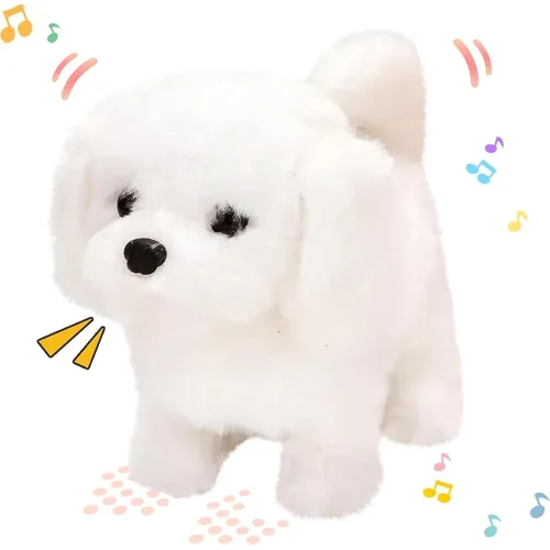 Image of Hopping Walking White Dog Toy for Kids – Talking Sound Dog with Moving Tail